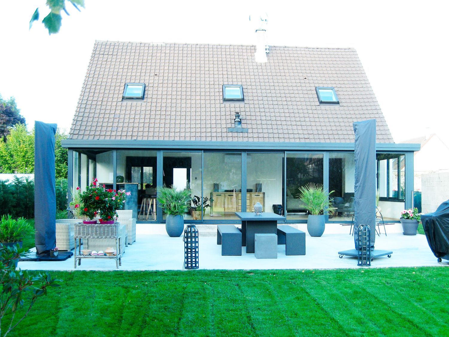 Exemple de véranda avec terrasse 