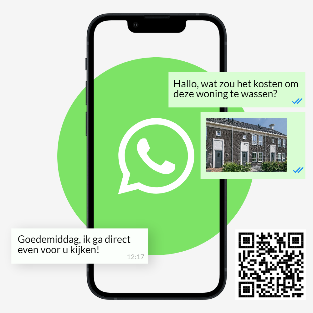 Een mobiele telefoon met een qr-code ernaast.