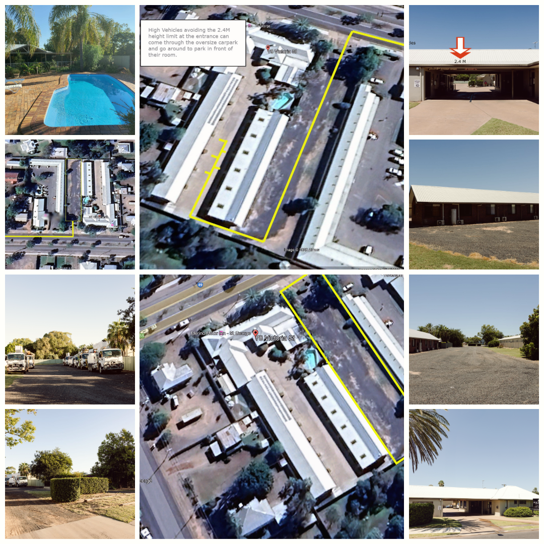 A collage of pictures including a bus and a merino sign