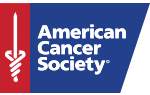 The american cancer society logo is blue and red with a medical symbol.