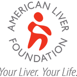The logo for the american liver foundation is a red silhouette of a person holding a baby.