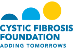 The logo for the cystic fibrosis foundation is blue and yellow and says `` adding tomorrows ''.