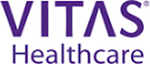 The vitas healthcare logo is purple and white on a white background.