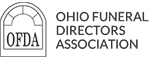The logo for the ohio funeral directors association is black and white.