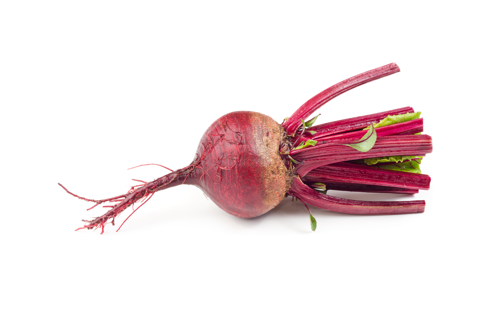 Beetroot with green tops attached and deep red roots