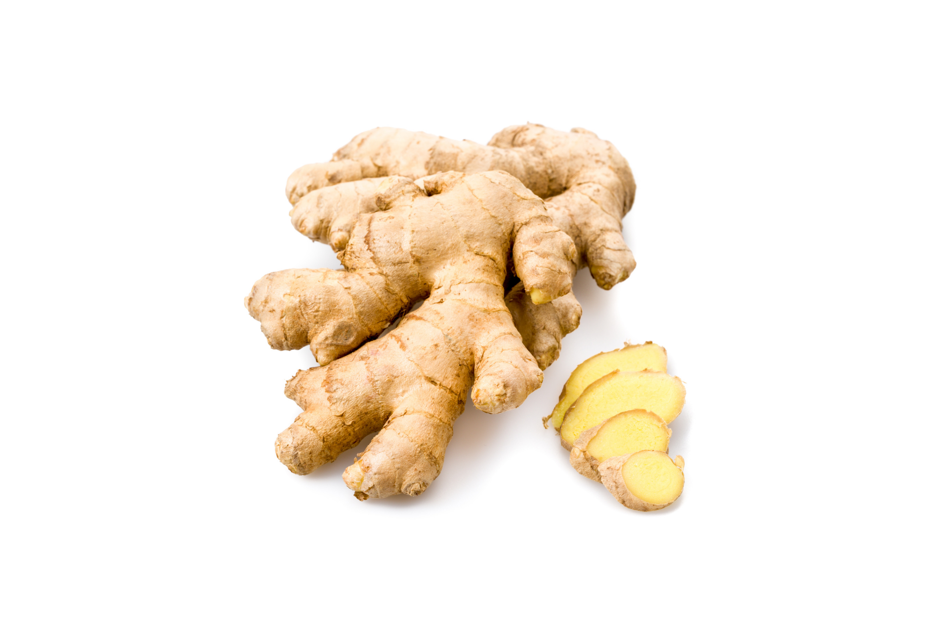 Fresh ginger roots with natural beige skin