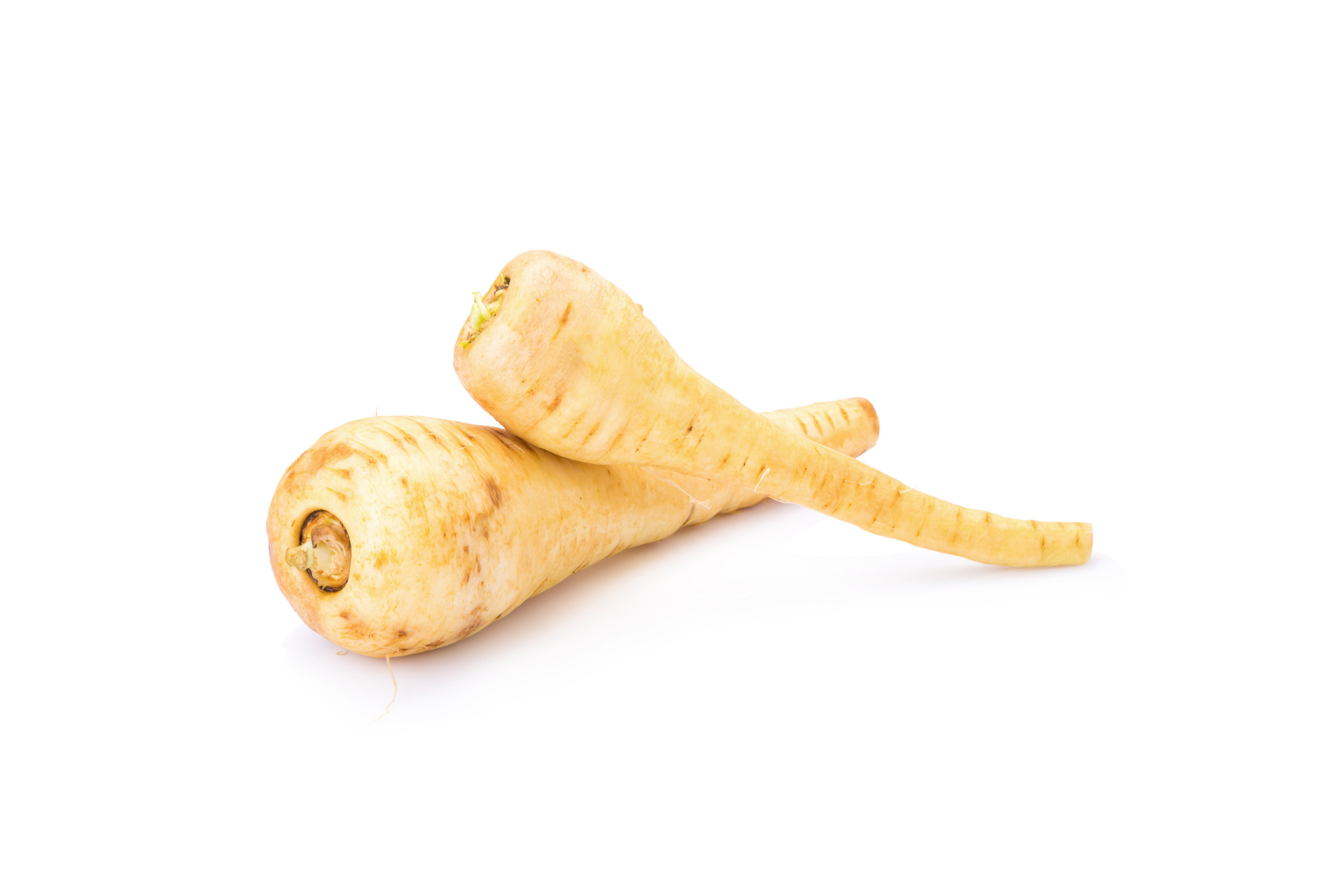 Whole parsnips with pale cream-coloured roots