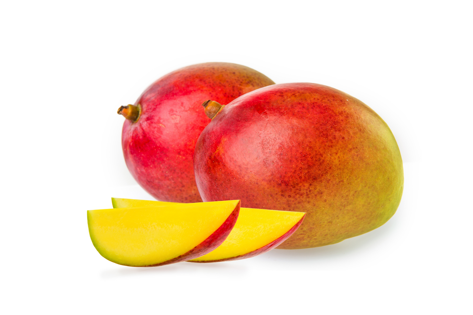 Whole Tommy Atkins mango with red and green skin