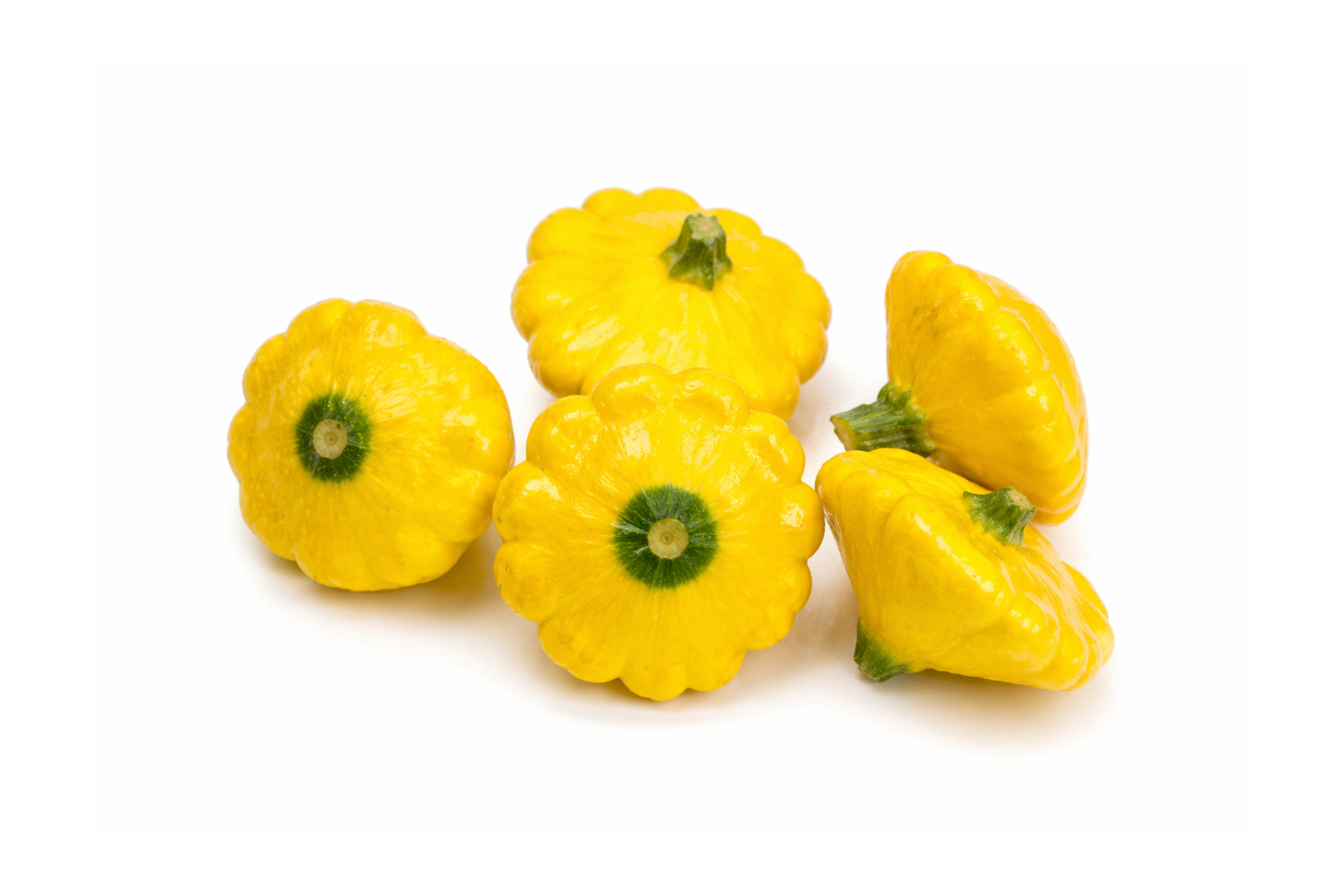 Yellow patty pan squash with bright skin and scalloped edges