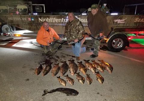 Three Men with their Catch — Lancaster County, PA — Night Ventures Bowfishing Charters