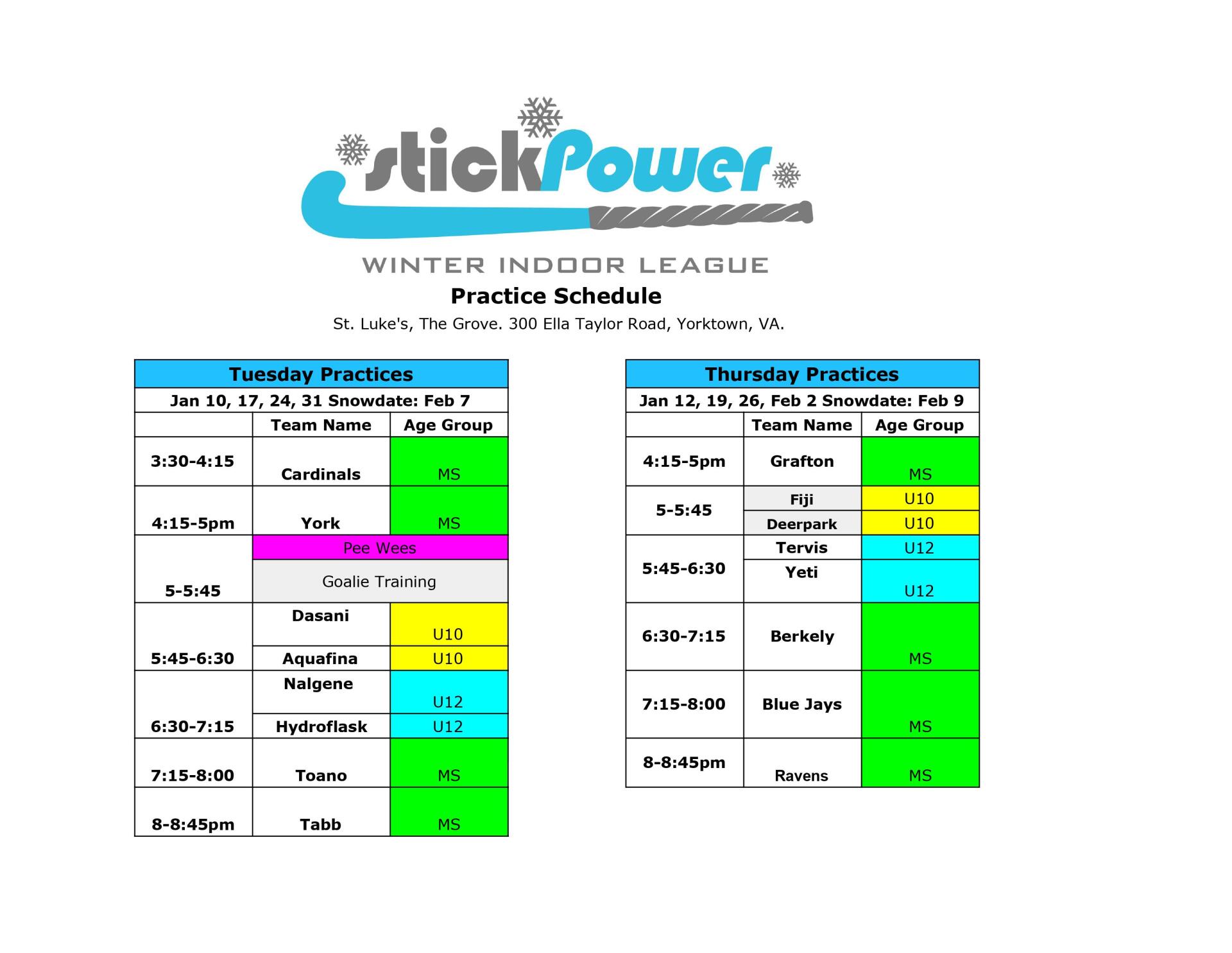 2024 Practice Schedule