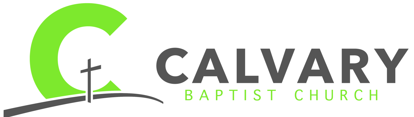 A logo for calvary baptist church with a cross on a hill.