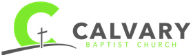 A logo for calvary baptist church with a cross on a hill.