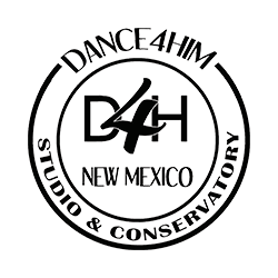 A black and white logo for dance 4 him studio and conservatory in new mexico.