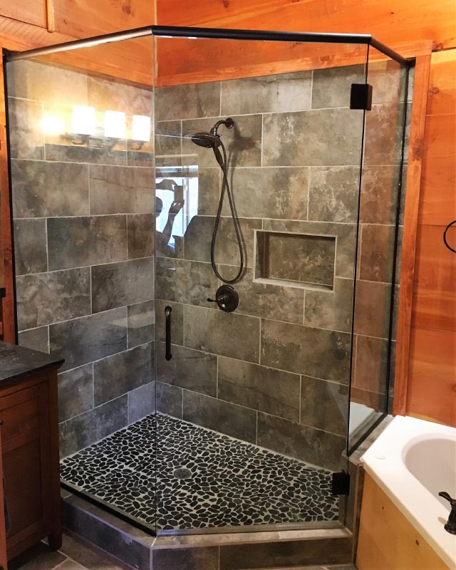 bathroom with a new shower glass door by Sun Glass
