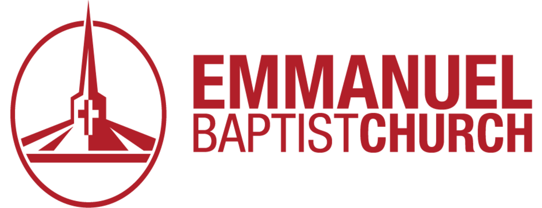 The logo for emmanuel baptist church is red and white.