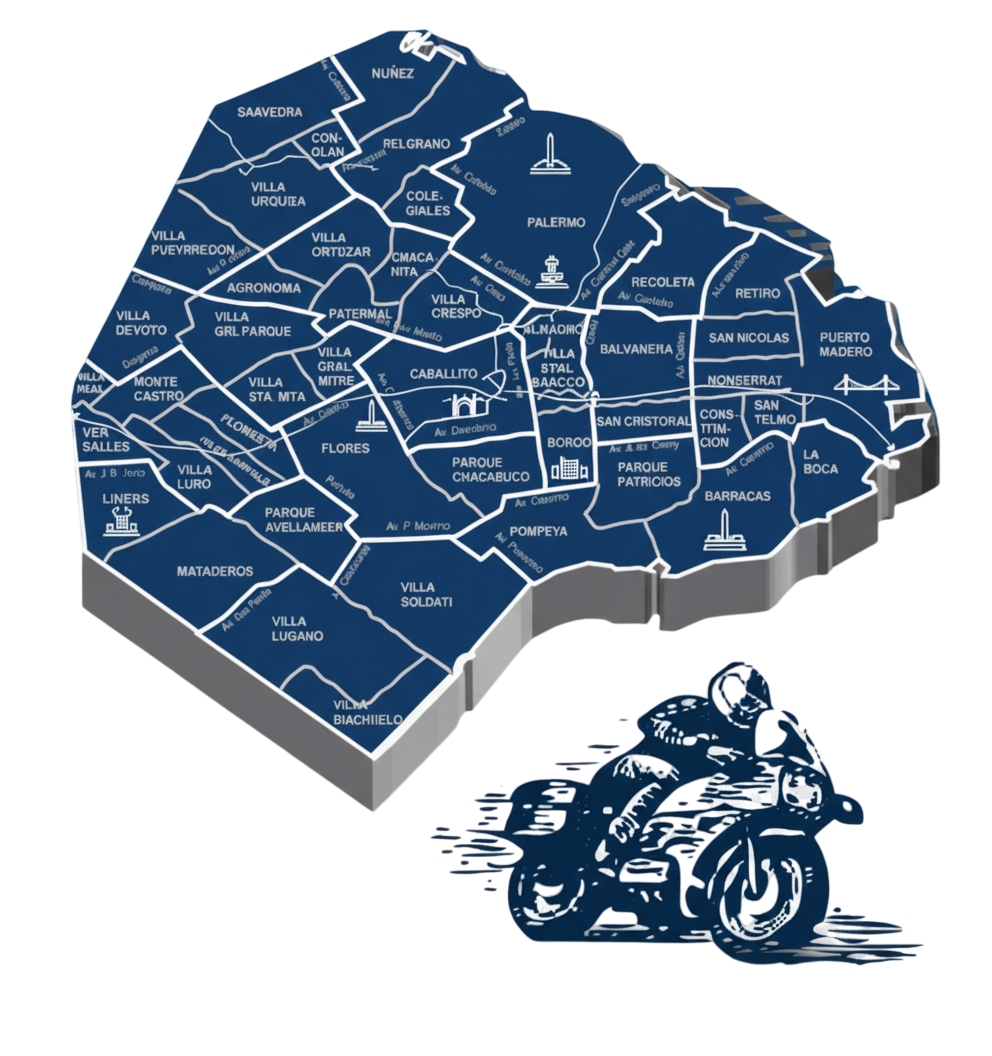 Mapa de los distritos de una ciudad . El mapa es de color azul oscuro y muestra los nombres de los distritos.