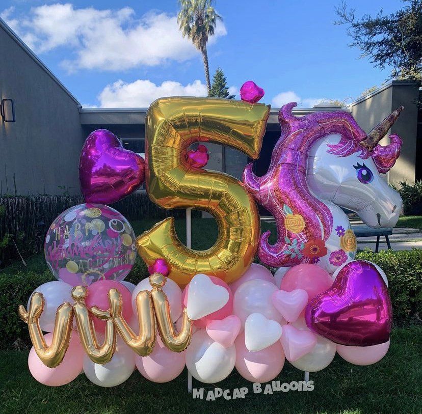Large unicorn happy birthday balloon sculpture