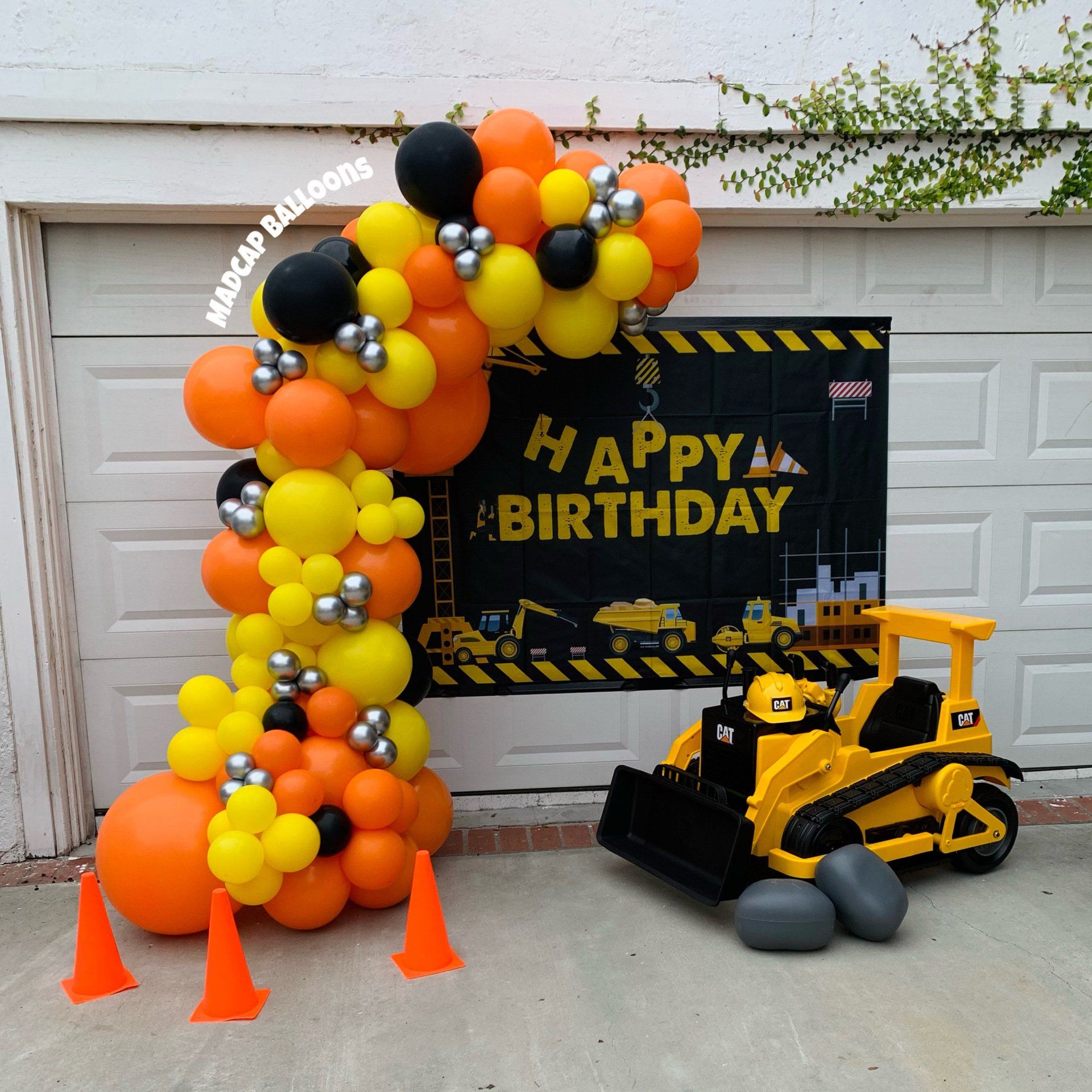 Custom orange and yellow happy birthday balloon garland