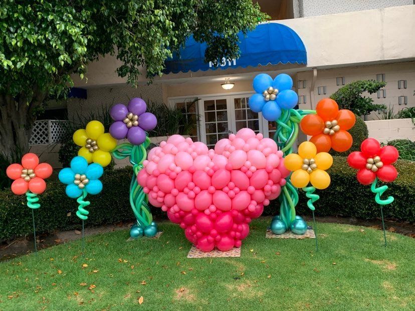 Large flower and heart balloon sculptures