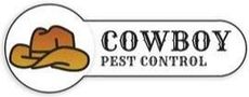A logo for cowboy pest control with a cowboy hat on it.