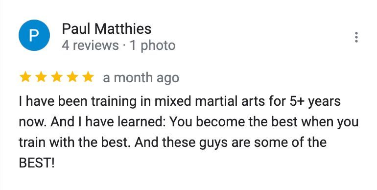 A google review for paul matthies says that he has been training in mixed martial arts for 5+ years now.