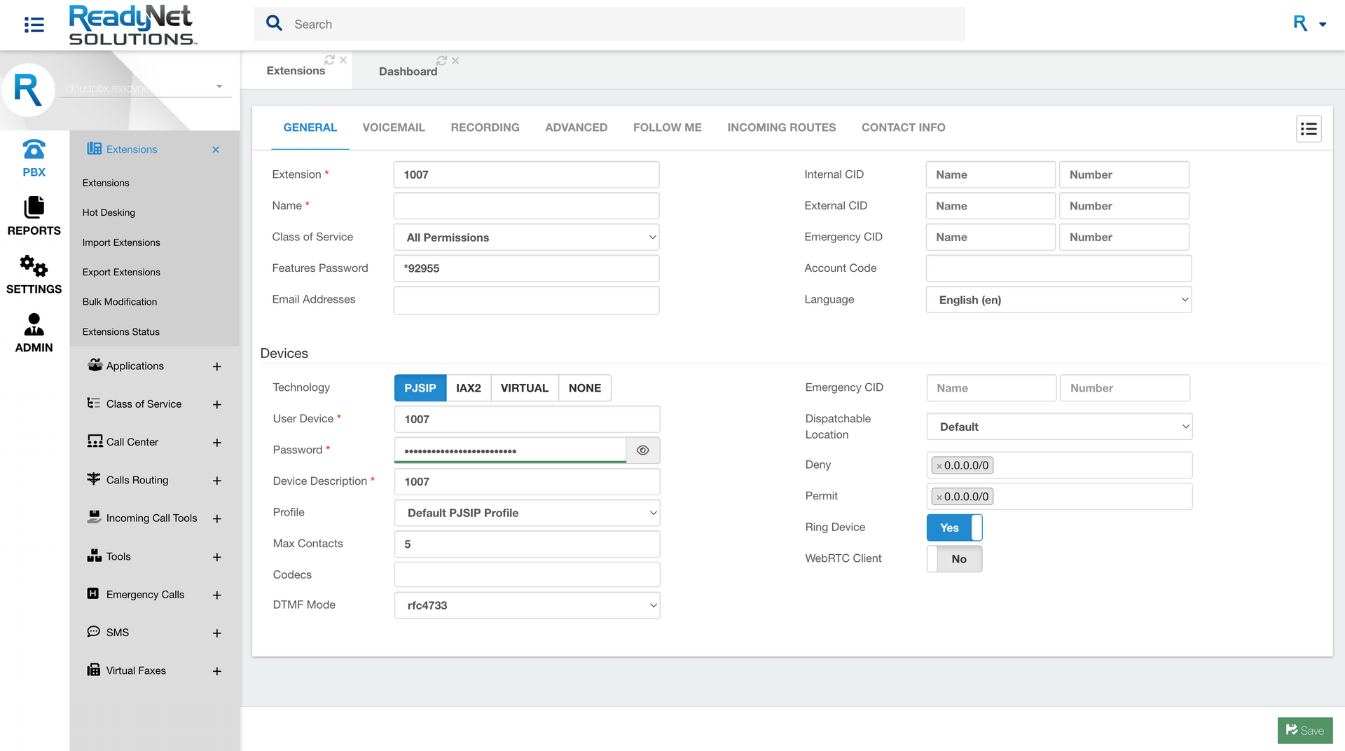 ReadyNet Cloud Communications Virtual PBX Extensions
