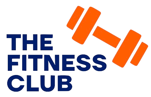 A logo for the fitness club with an orange dumbbell