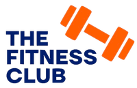 A logo for the fitness club with an orange dumbbell