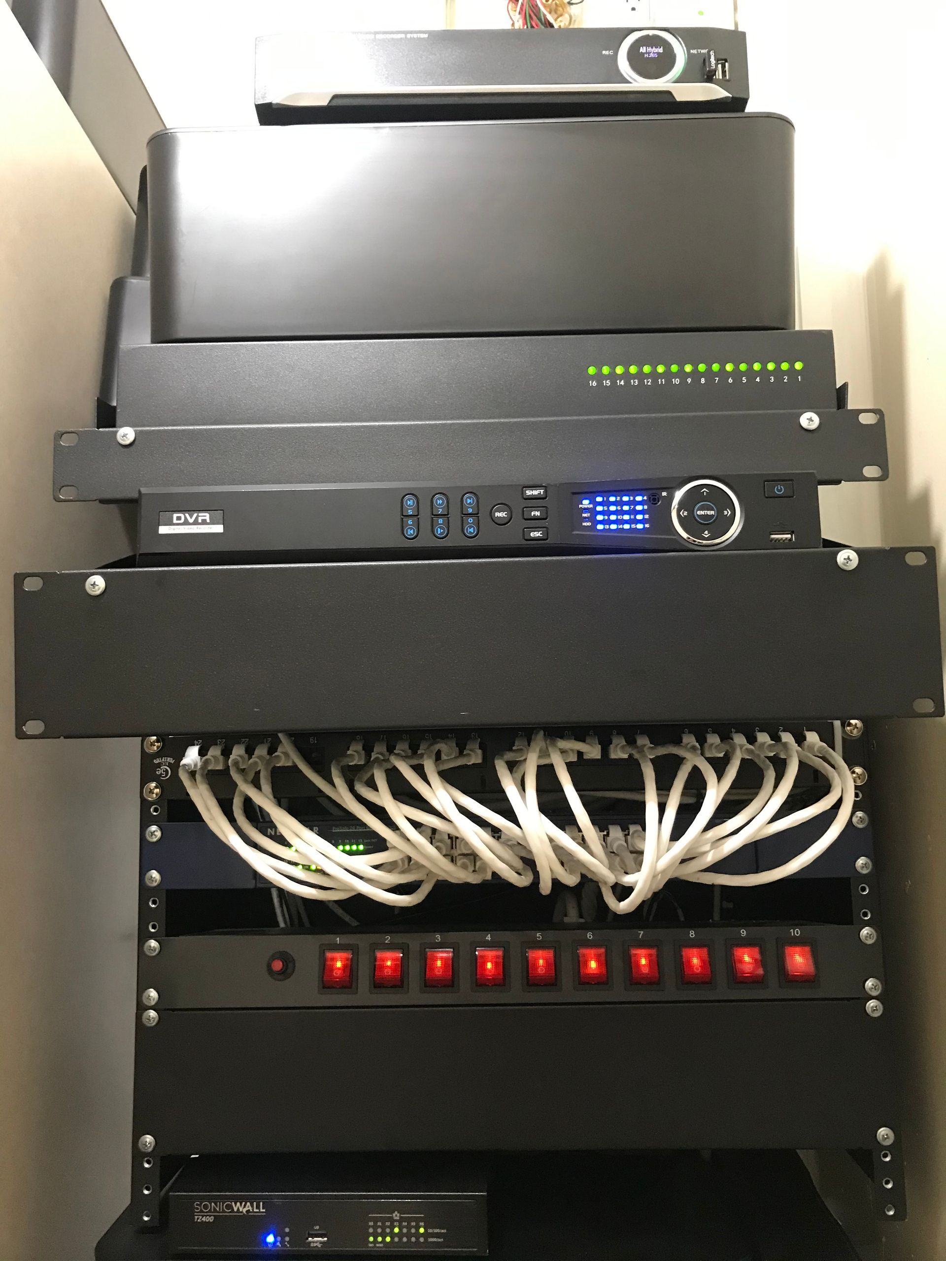 A rack with a bunch of electronics on it
