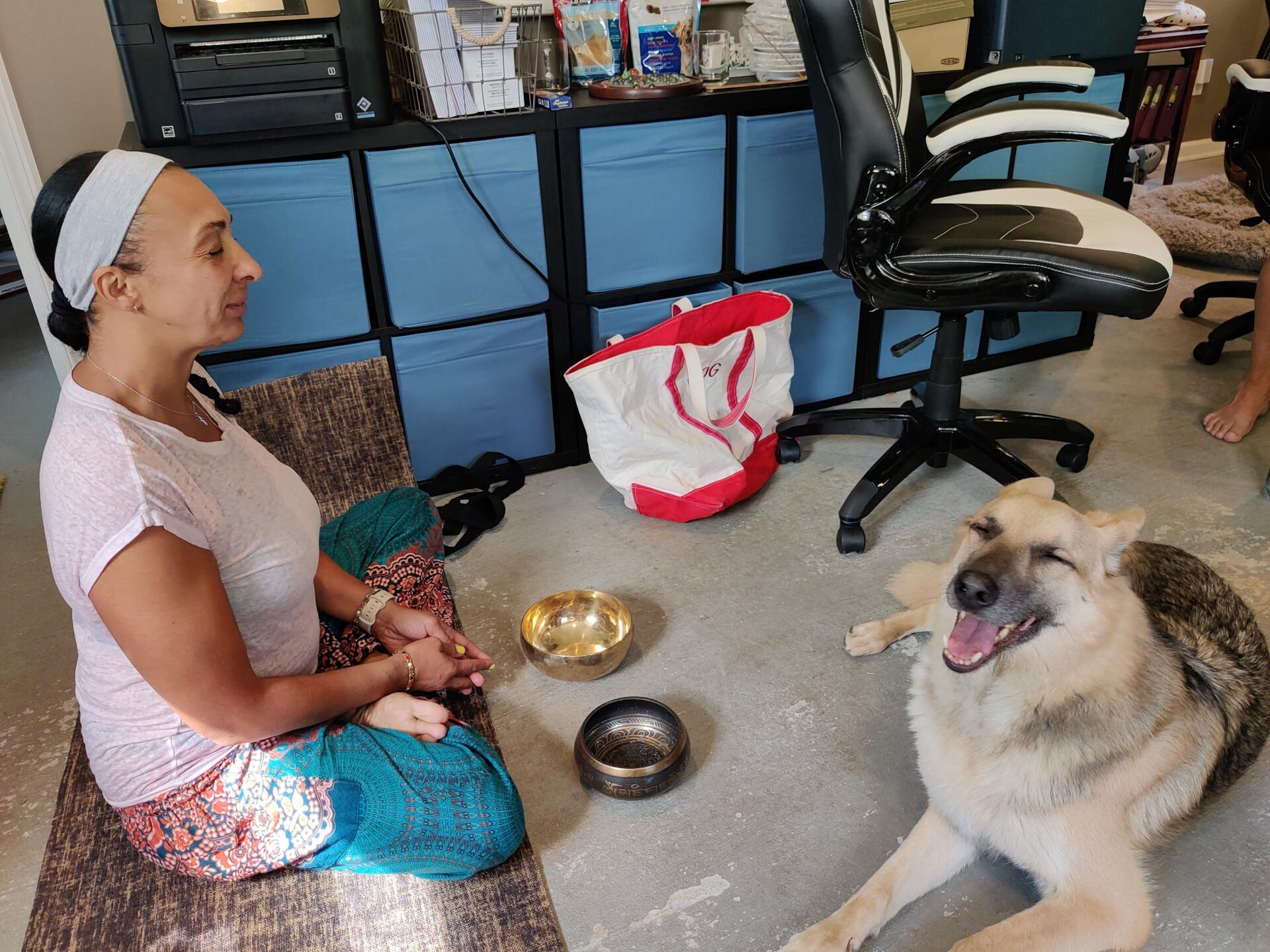 A recent yoga session at Eiros with Tara and Reggie