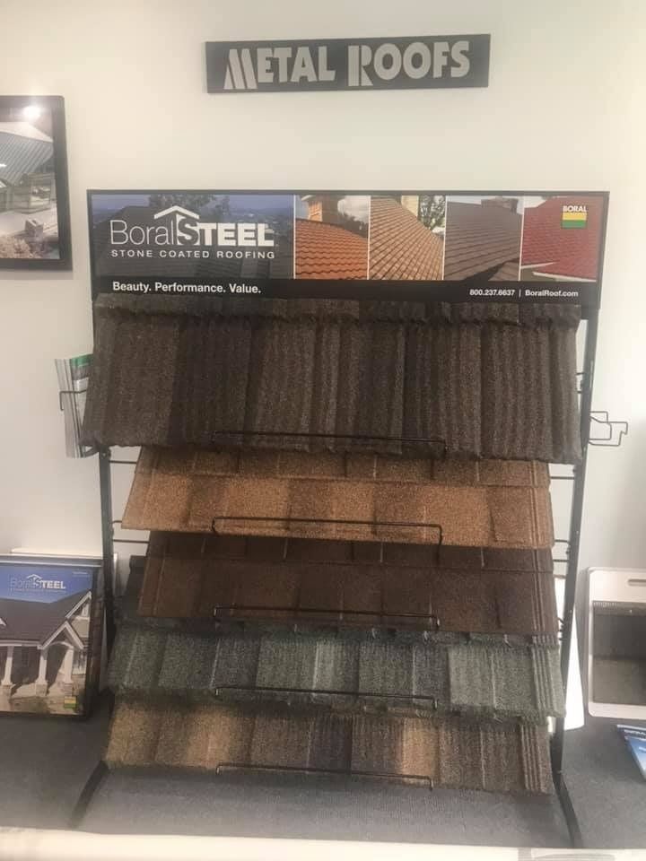 A display of metal roofs in a store