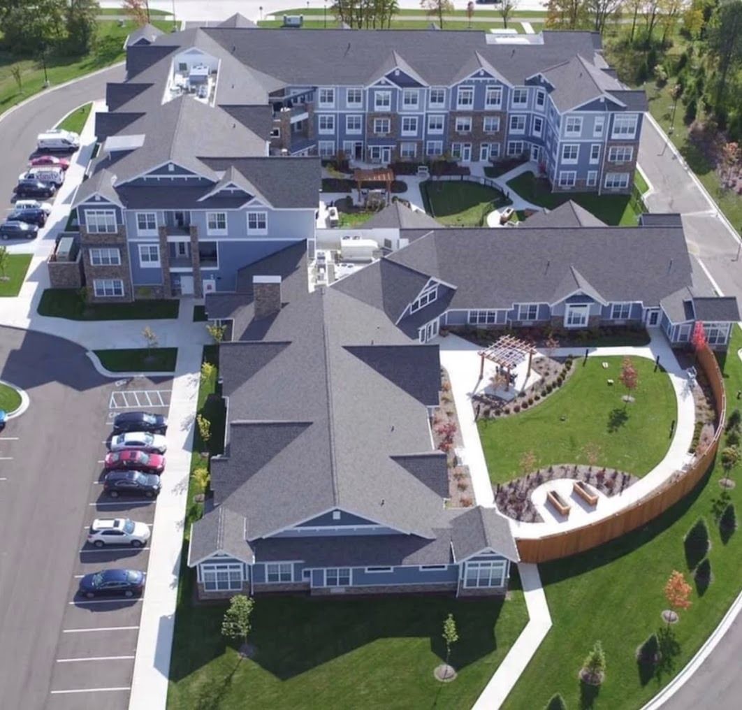 An aerial view of a large apartment complex