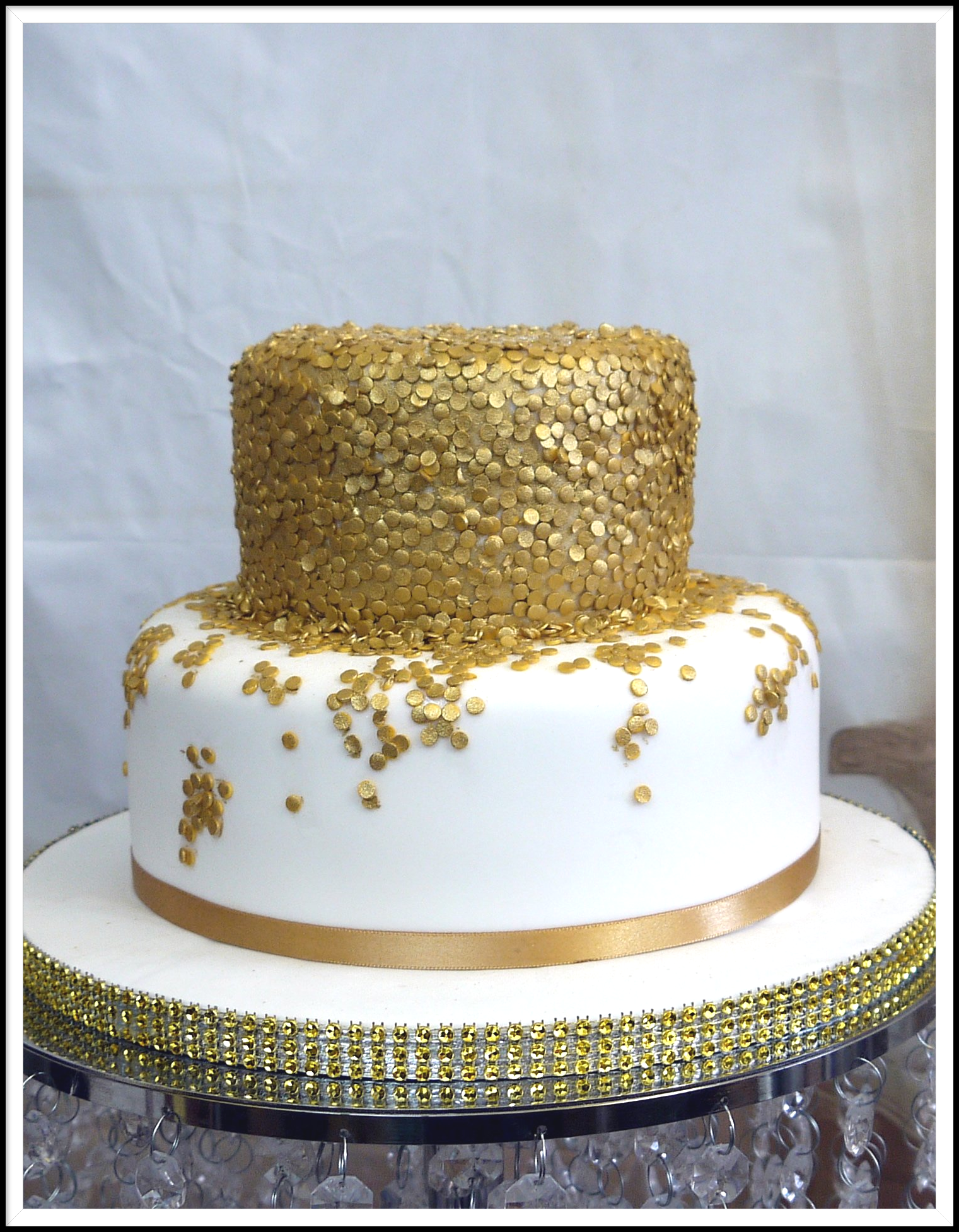 2 tier gold sequin birthday cake