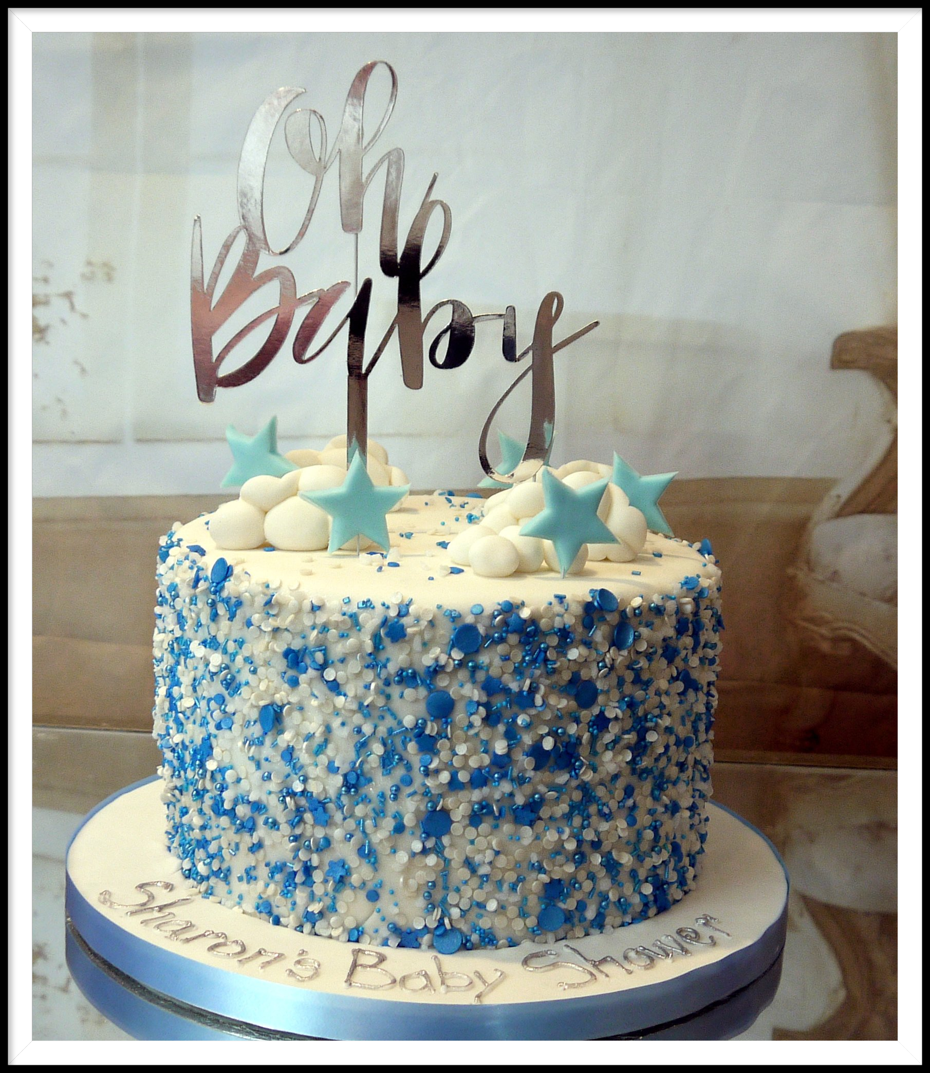 blue baby shower cake