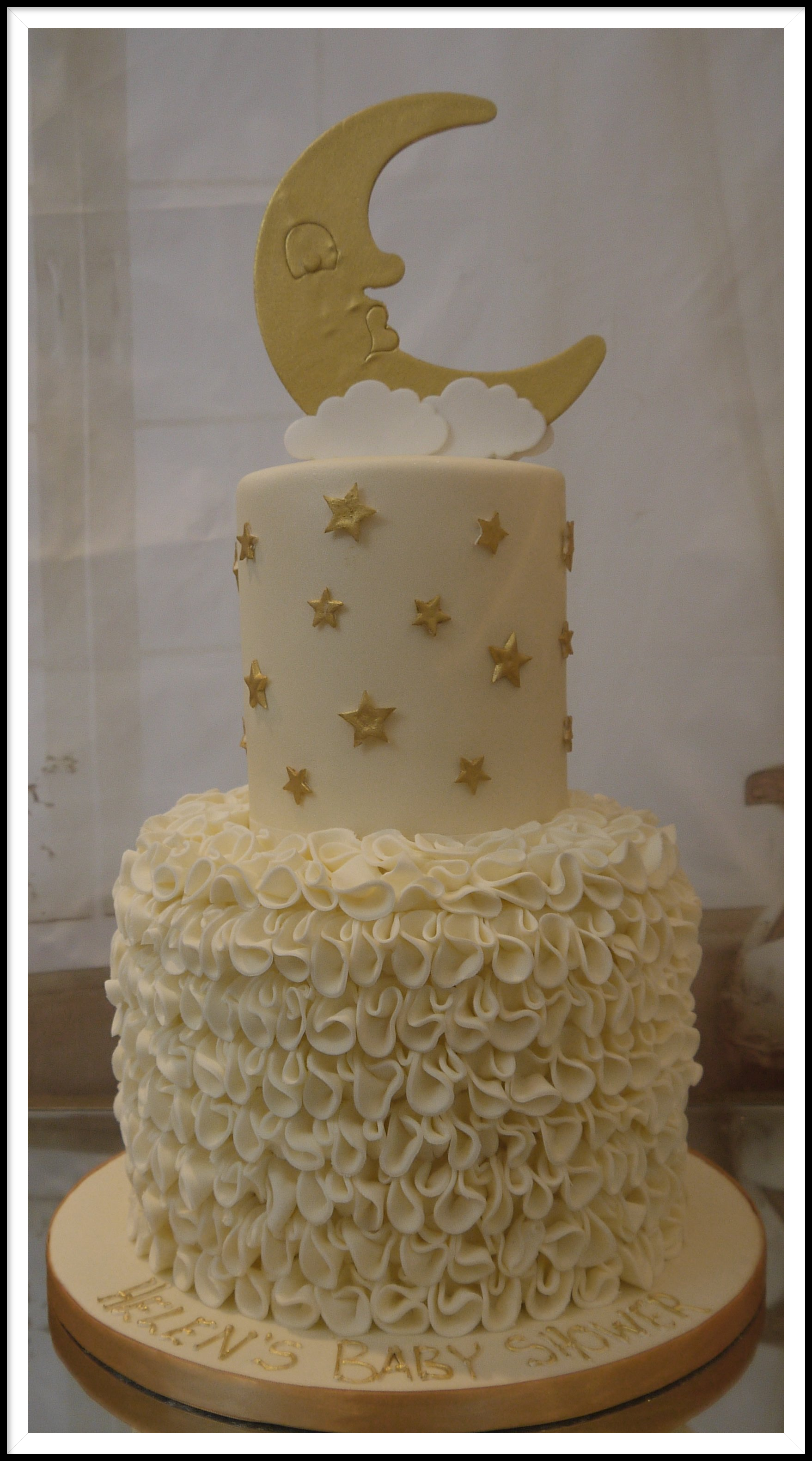 4 tier baby shower  cakewith ruffles, star and moon