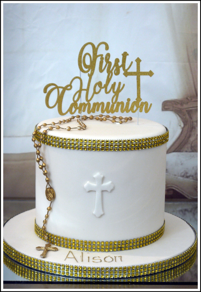 First Holy Communion Edible Gold Cross Bible & Ribbon Cake Decoration Topper  : Amazon.co.uk: Grocery