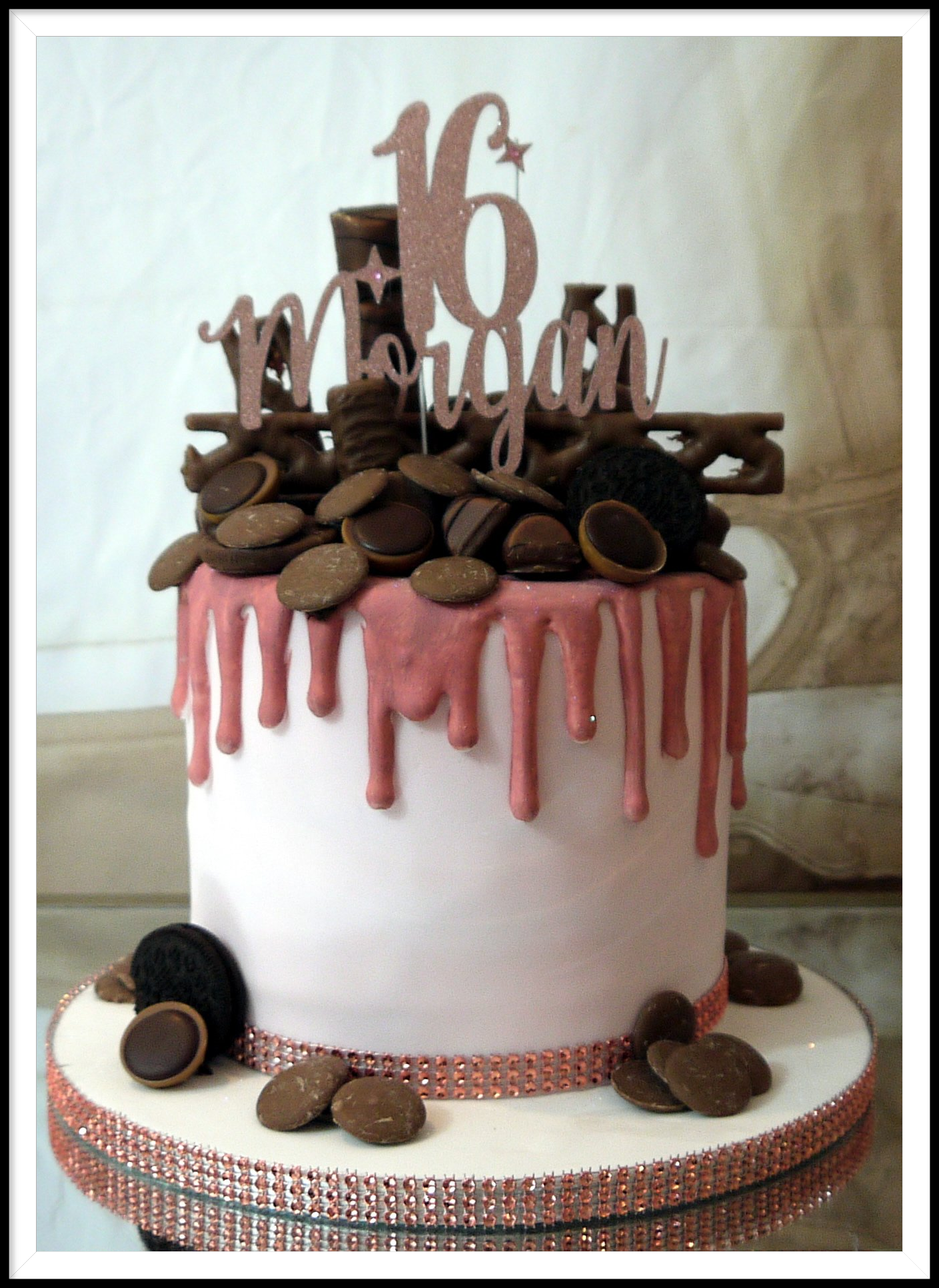 Rose gold and Chocolate drip cake