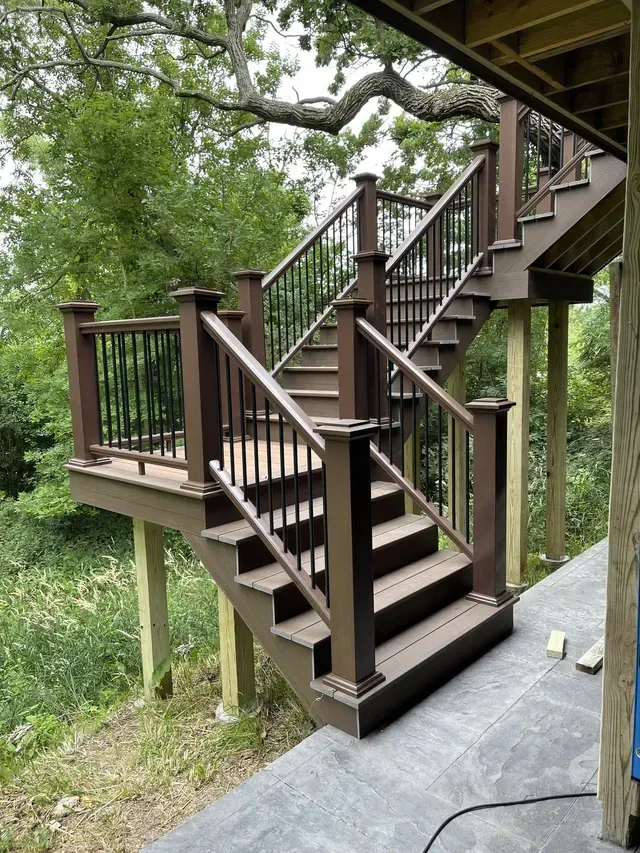Finished Dark Brown Deck Stairs — Island Lake, IL — Nelson Custom Builders Inc.