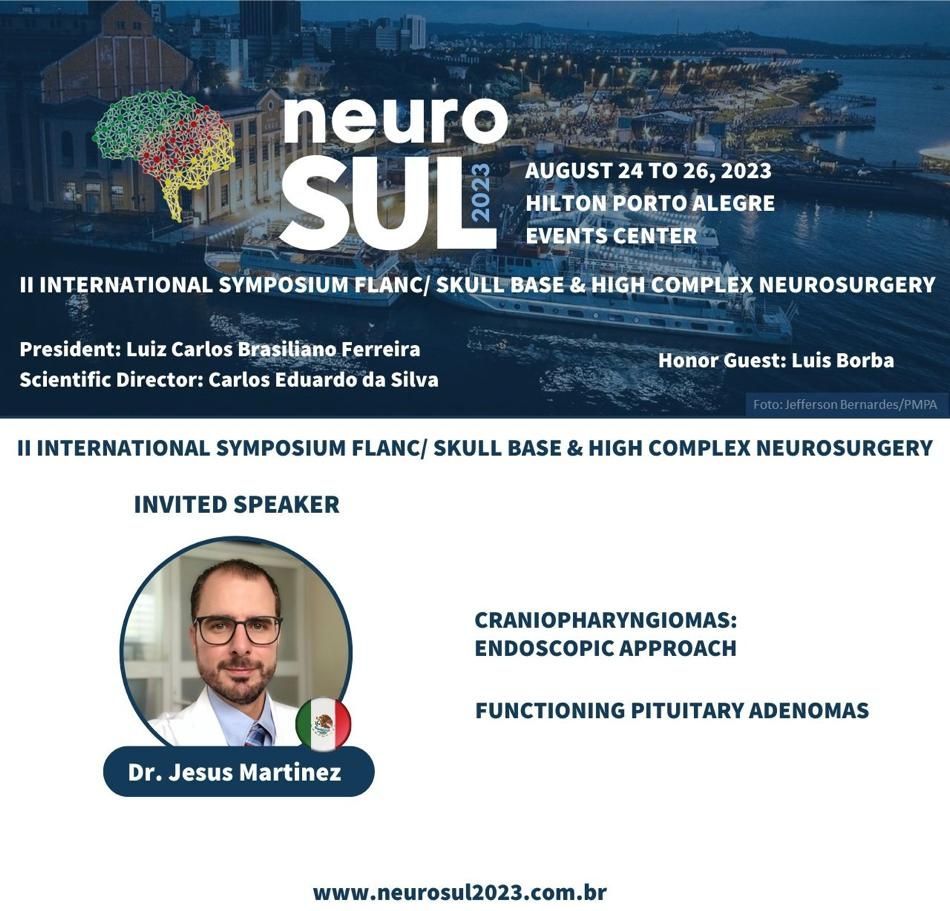 Un póster para el simposio internacional neuro sul ii sobre flanco de la base del cráneo y neurocirugía de alta complejidad.