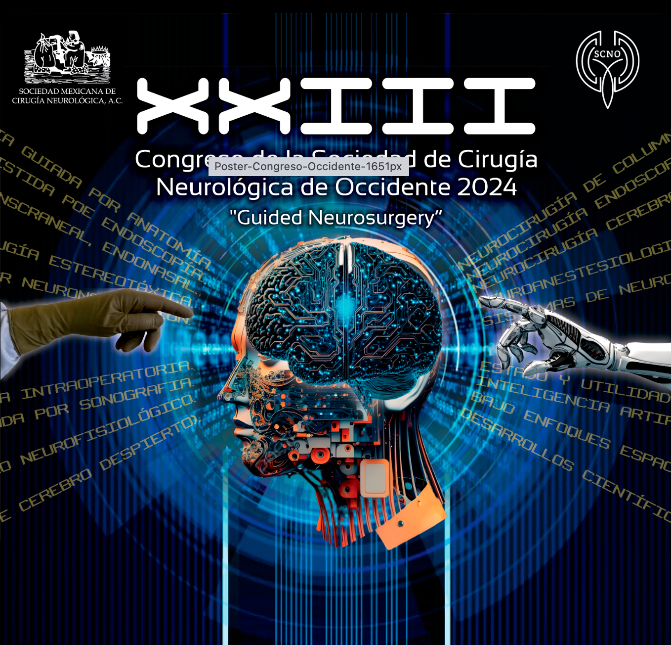 Un cartel para el xxiii congreso de cirugía neurológica de occidente 2024