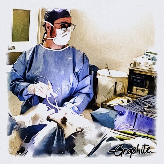 Un cuadro de un cirujano con la palabra grafito en la parte inferior.