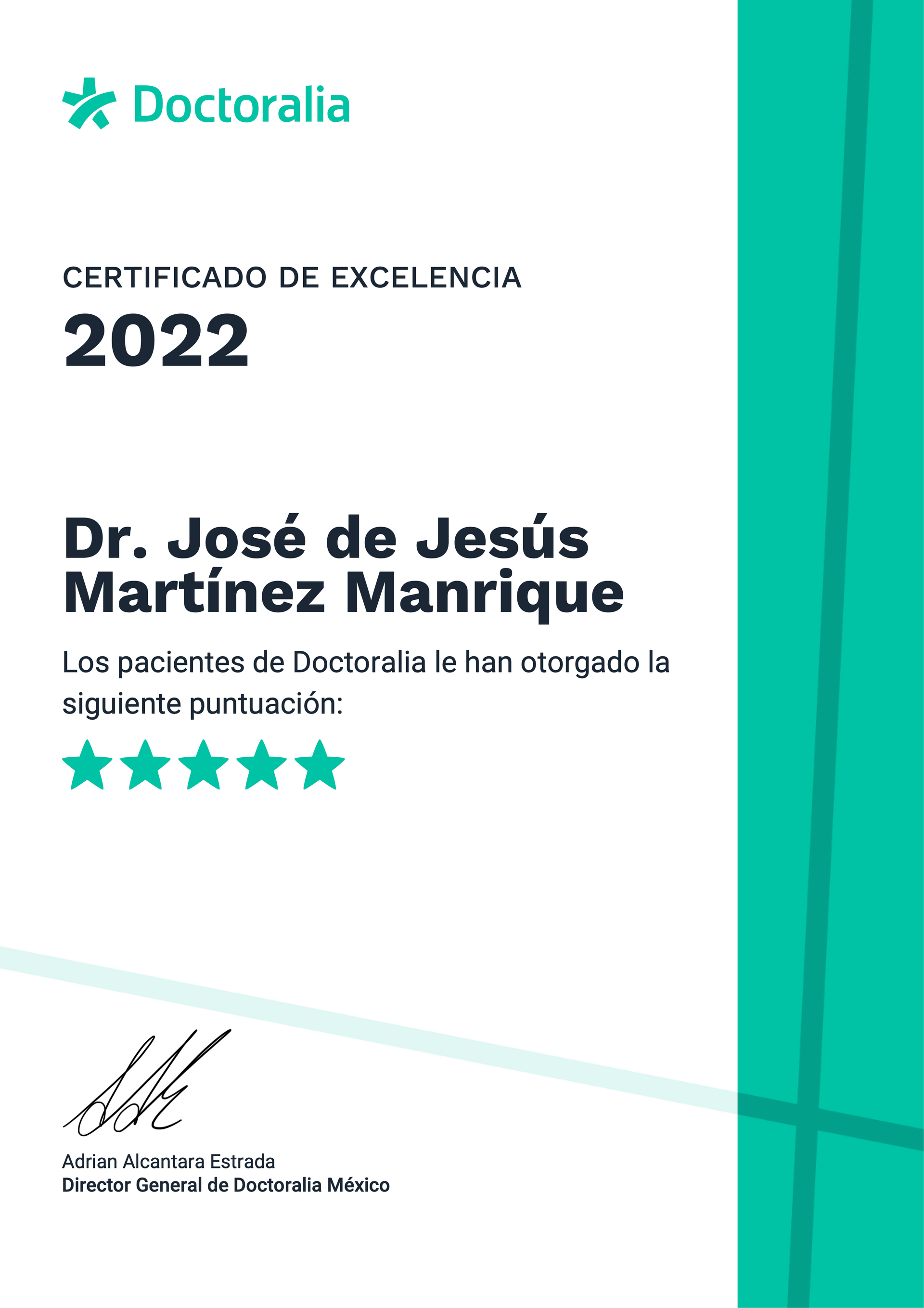 Un certificado de doctorado para el dr. José de Jesús Martínez Manrique