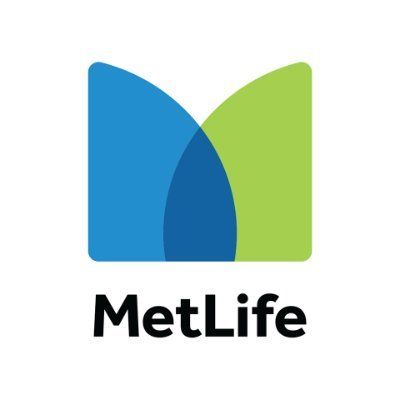 Un logotipo de MetLife azul y verde sobre un fondo blanco.