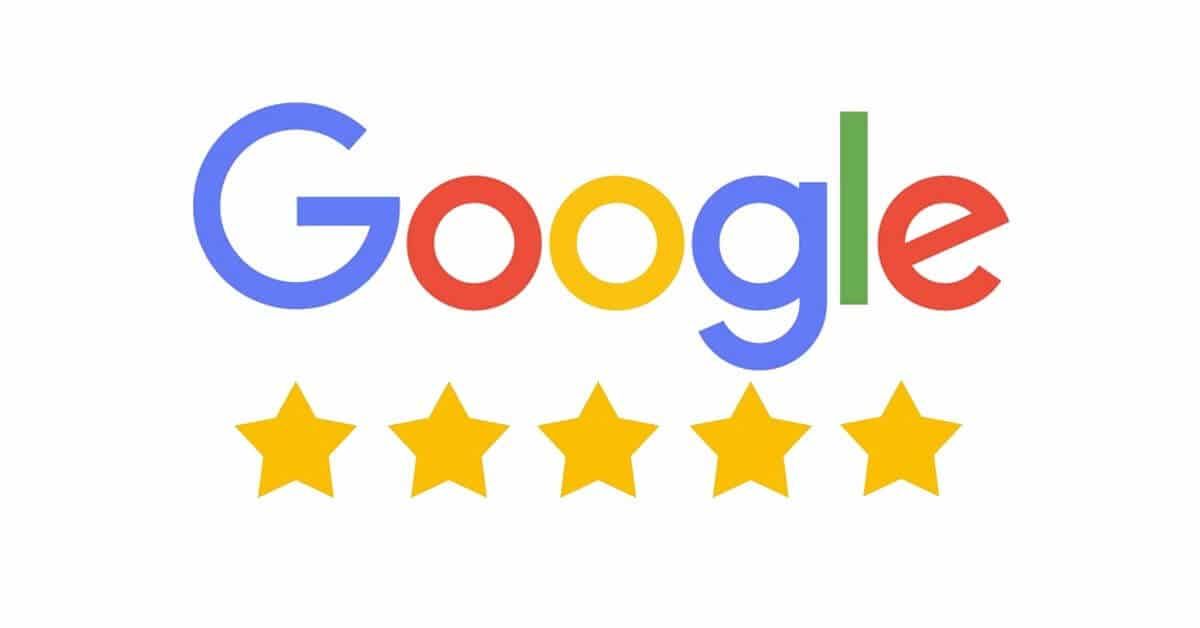 A google logo with five stars on it on a white background.