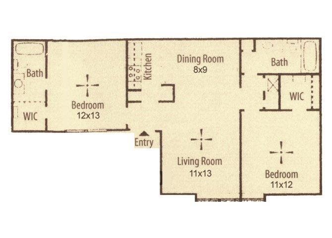 2 Bed, 2 Bath, 887 Sq. Ft.