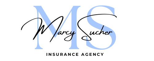 Logo for "Marcy Sucher Insurance Agency" with "MS" initials in blue behind cursive name.