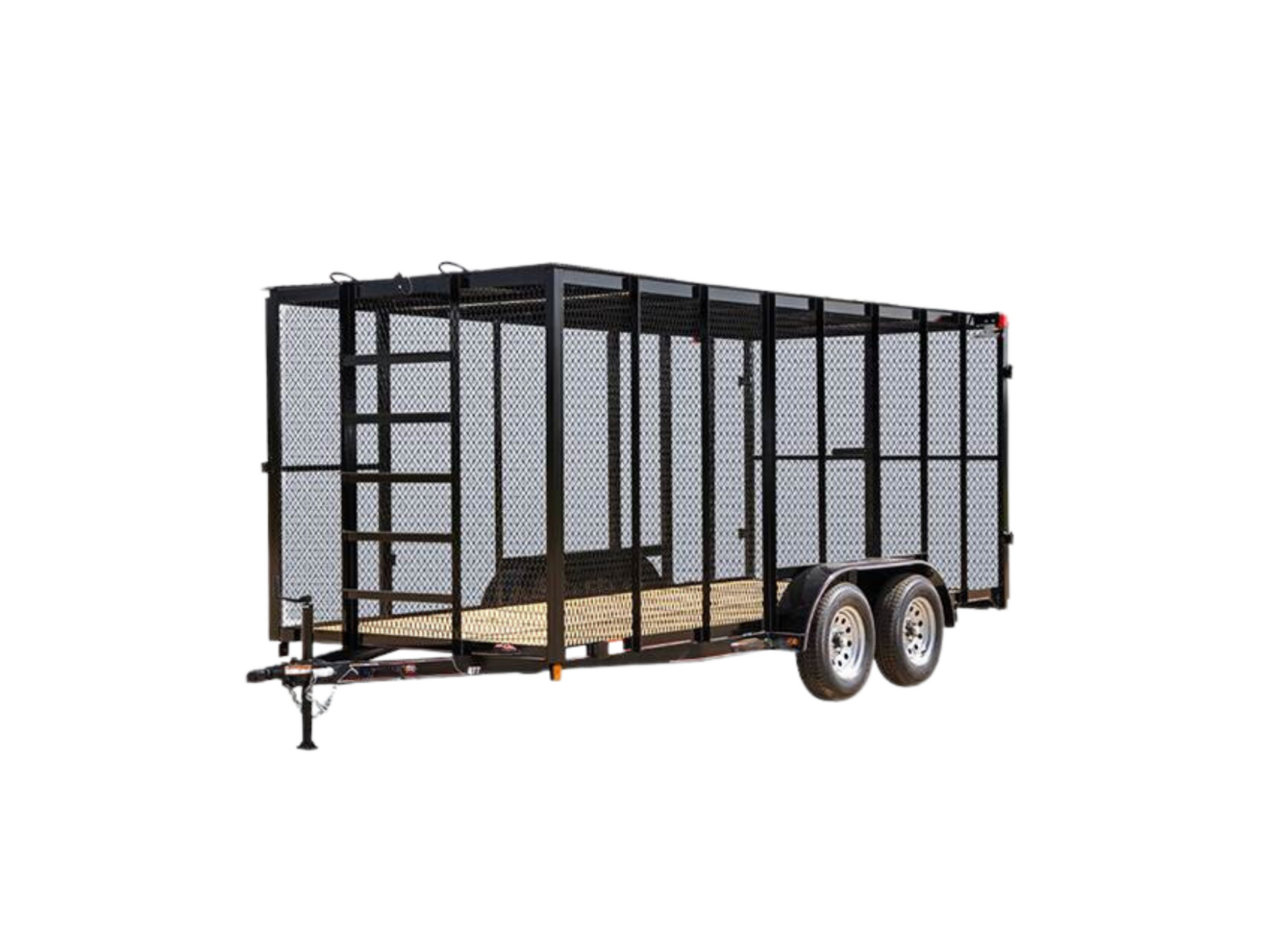A trailer with a cage on top of it on a white background.