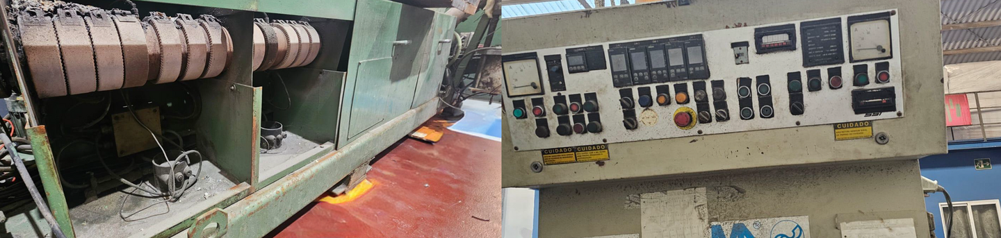 EXTRUSORA EREMA MADE IN AUSTRIA de ocasión. TORNILLO 8Omm. Sin cabezal ni cambiador de filtros.