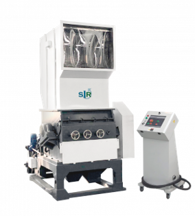 Molinillo industrial de plástico blanco con panel de control.